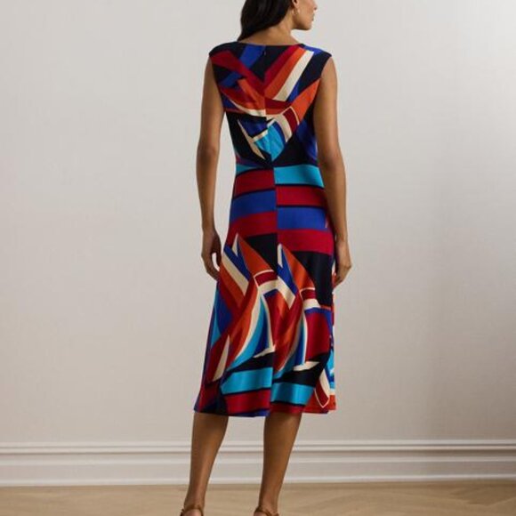 Lauren Ralph Lauren NWT Colorful sleeveless Twist front Jersey Dress, sz 10 - Picture 2 of 9